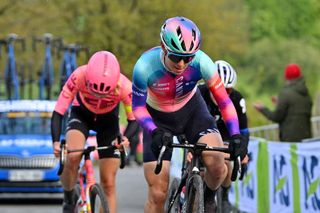 LIEGE BELGIUM APRIL 24 Elise Chabbey of Switzerland and Team CanyonSRAM Racing competes in the breakaway during the 8th Liege Bastogne Liege Femmes 2024 a 1529km one day race from Bastogne to Liege UCIWWT on April 24 2024 in Liege Belgium Photo by Luc ClaessenGetty Images
