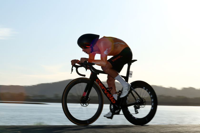 Oliver Bleddyn (Team Brennan p/b TP32) wins the stage 3 time trial at the Tour of Tasmania 2025, the third round of the new ProVelo Super League