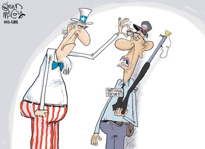 Political cartoon U.S. national security Uncle Sam