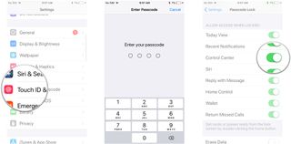 Tap Touch ID & Passcode, enter your passcode, tap the switch next to Control Center