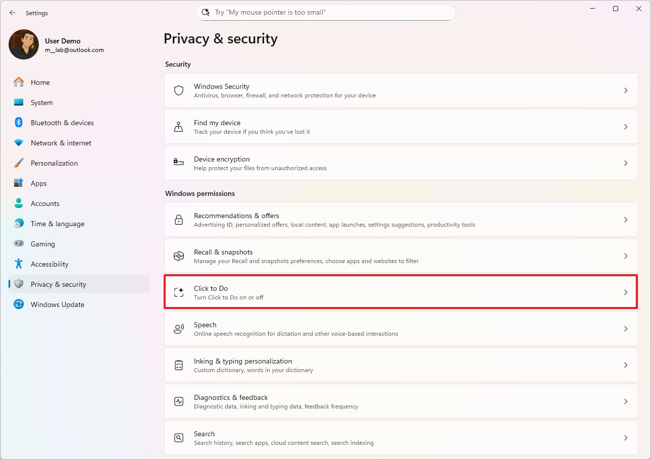 Open Click to Do settings