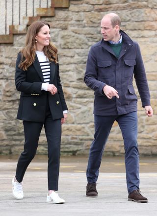 Catherine, Duchess of Cambridge and Prince William, Duke of Cambridge during a visit where they met local fishermen and their families to hear about the work of fishing communities on day six of their week long visit to Scotland on May 26, 2021 in Fife, Scotland.