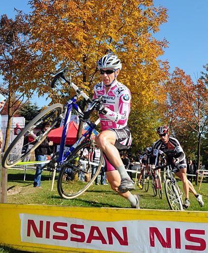 Derek St. John (Garneau Club Chasseur) showing perfect form over the barriers.