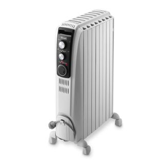 The white De’Longhi 2500W Dragon 4 Oil Filled Radiator 2.5KW with Mechanical Timer 