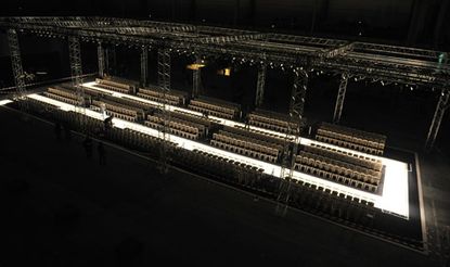 A dark aerial view of a theatre.