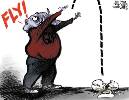 Political cartoon U.S. GOP health care reform vote delay