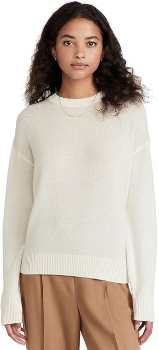 Theory Women's Cashmere Easy Pullover, Ivory, Off White, S