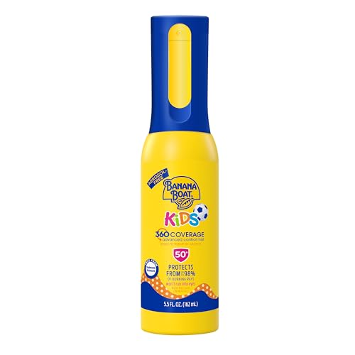 Banana Boat 360 Coverage Kids Sunscreen Mist Spf 50 | Refillable Bottle, Kids Spray Sunscreen Spf 50, Non-Aerosol Childrens Sunblock, 360 Coverage Spray, 5.5fl Oz