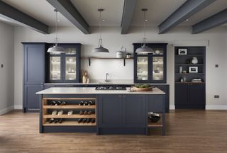 a kitchen island with an open wine rack idea