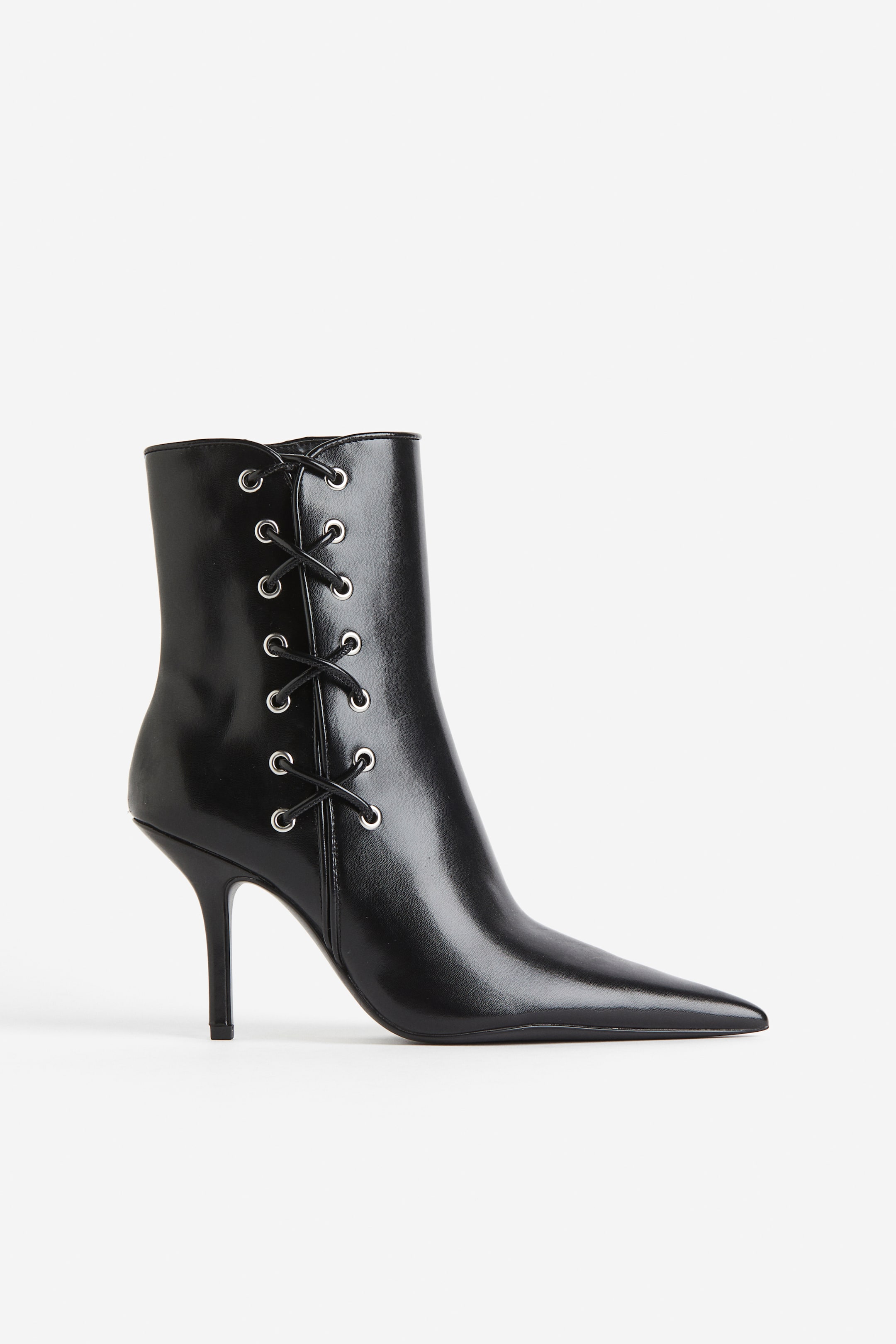 Lacing-Detail Heeled Boots - Black
