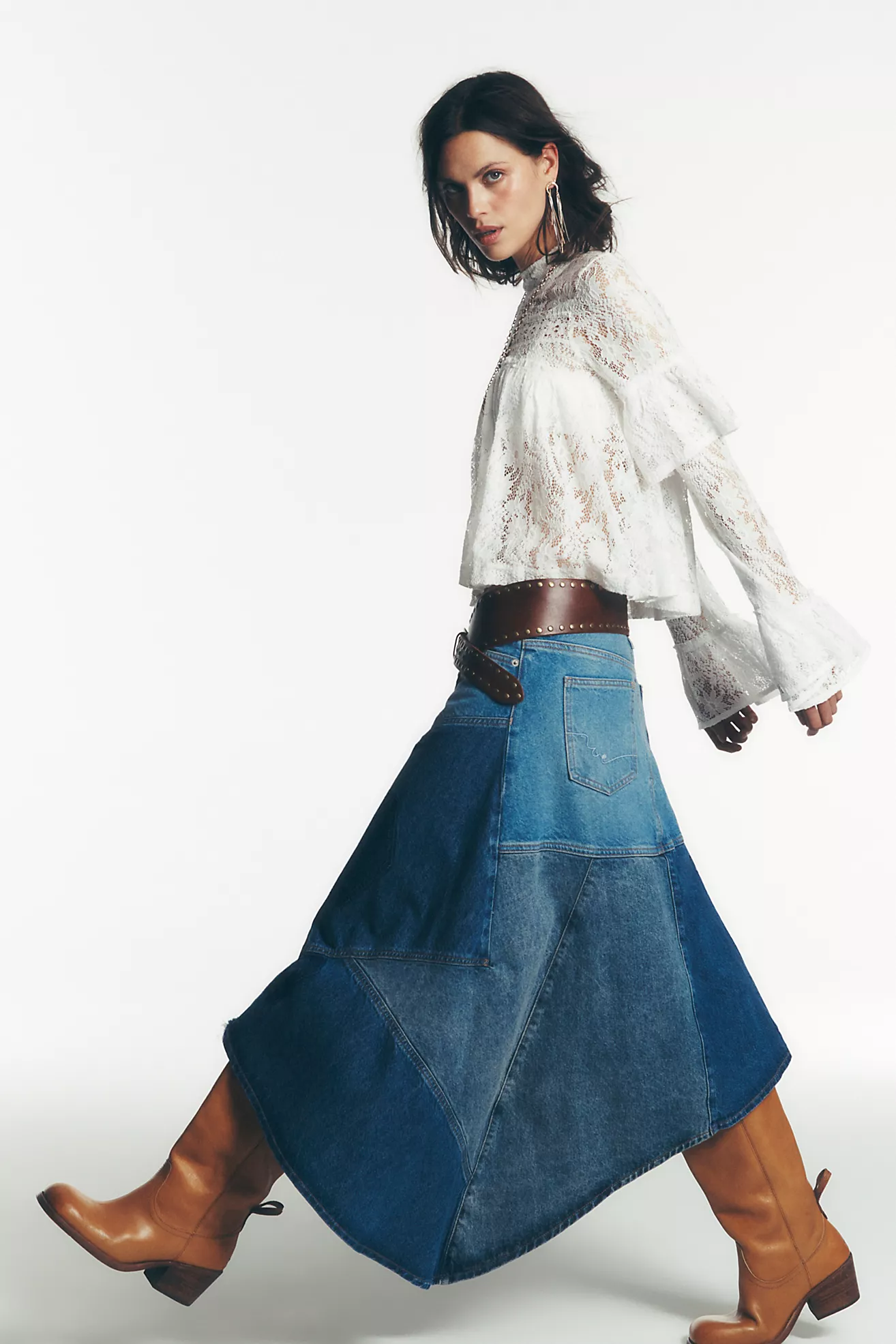 We the Free Piece of Work Denim Midi Skirt