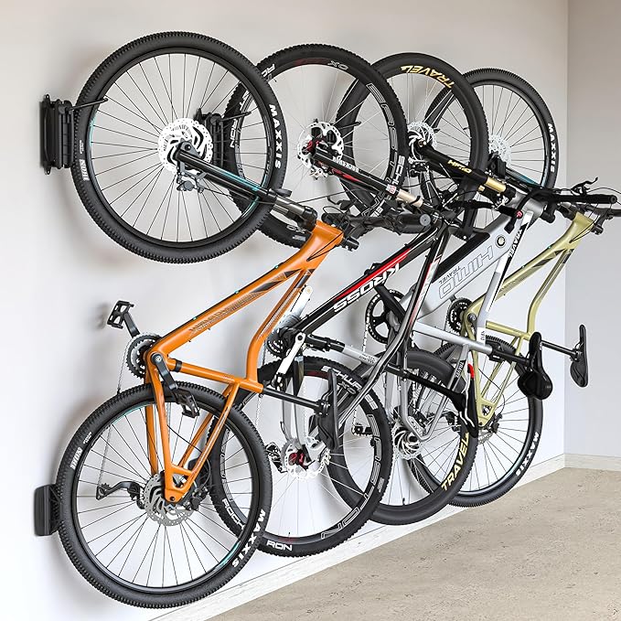Bikes mount against the wall