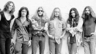 Lynyrd Skynyrd posing for a photograph in 1975