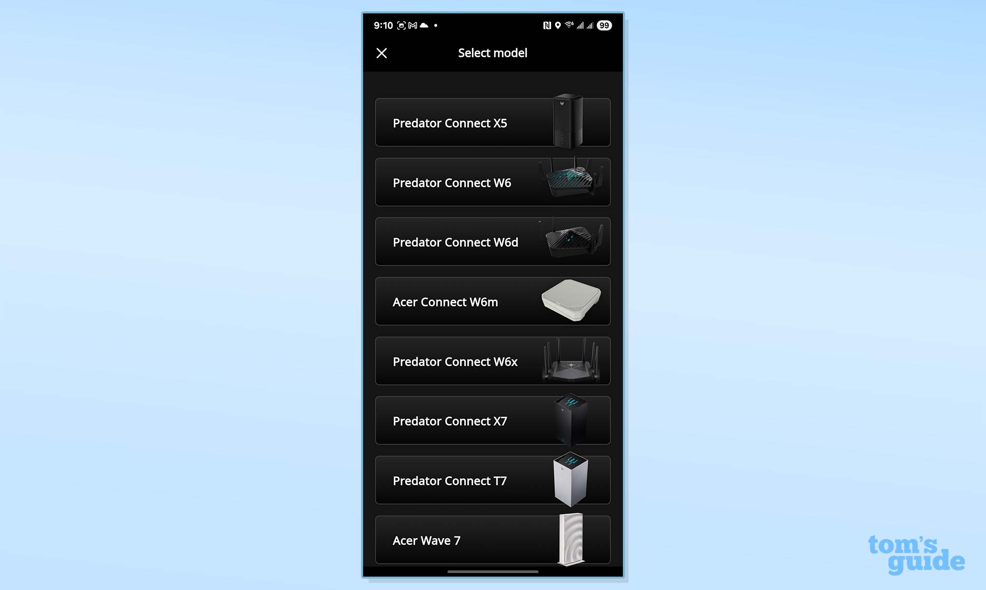 A screenshot of the Acer Predator Connect T7 app.