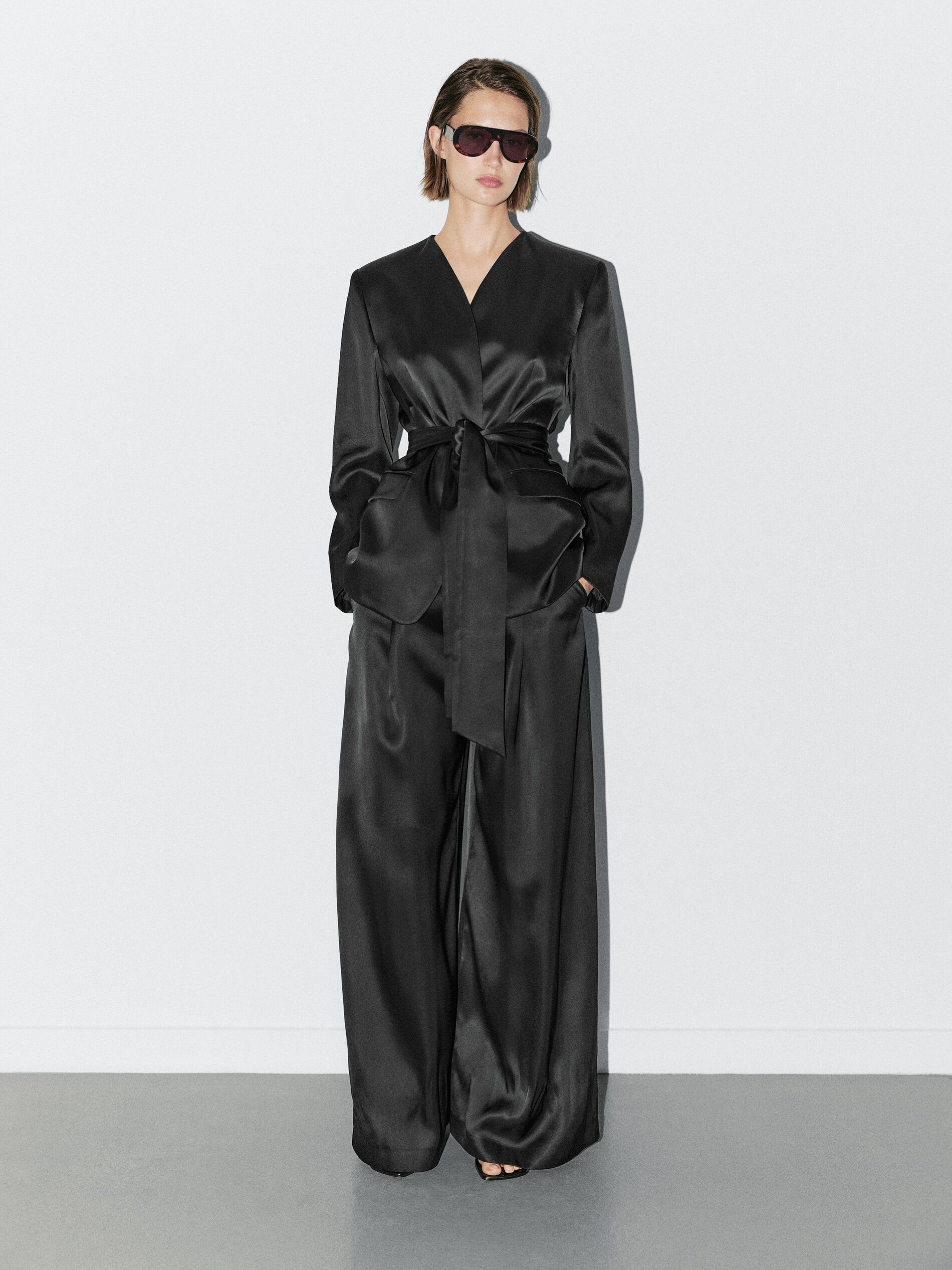 Satin Wide-Leg Trousers - Studio