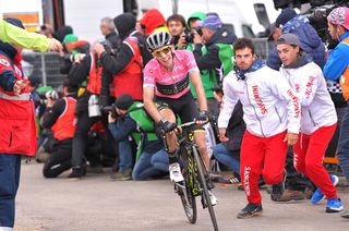 Simon Yates (Mitchelton-Scott) makes his winning attack on the final climb of stage 9 at the Giro d'Italia