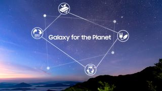 Night sky with "Galaxy for the Planet" written in constellation design