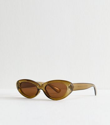 Dark Khaki Oval Frame Sunglasses