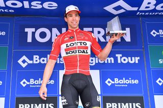 Jens Debusschere celebrates his Baloise Belgium Tour stage victory