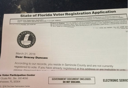 Dead cat in Florida receives two voter registration requests. 