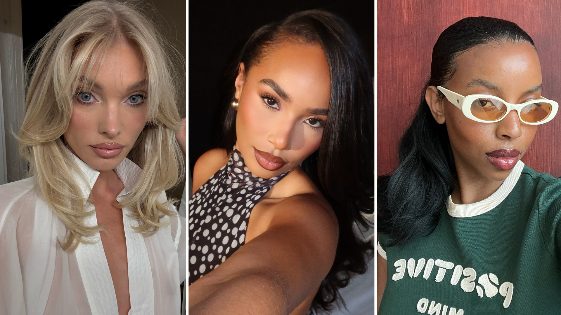 Photo collage of women taking selfies with different lip looks