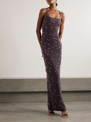 Wisteria Embellished Stretch-Mesh Gown