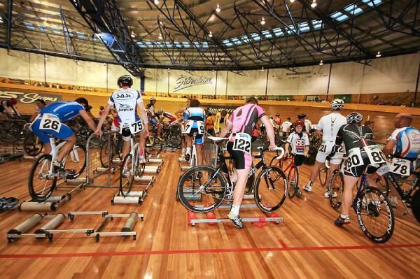 The riders warm up for a night of action in Launceston.