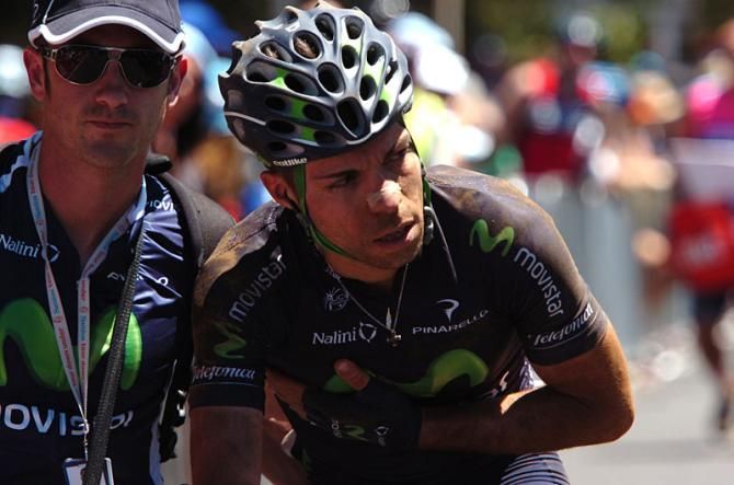 Giovanni Visconti (Movistar) finishes banged up