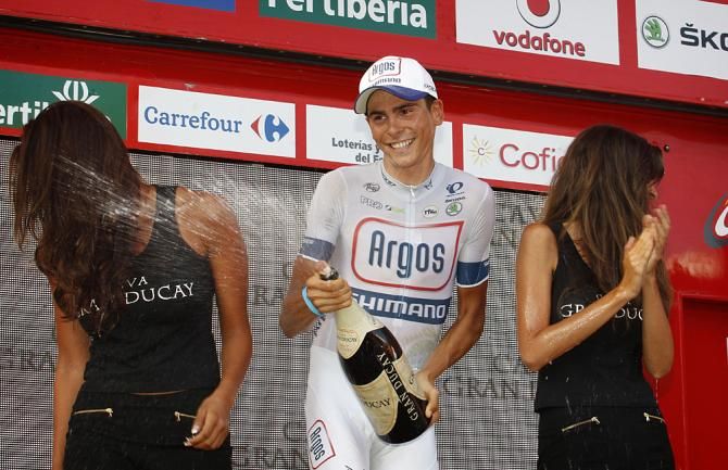 Warren Barguil celebrates his first major pro victory