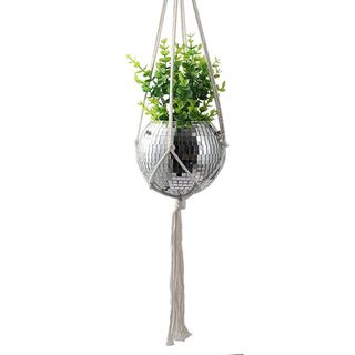 Disco ball hanging planter with macrame