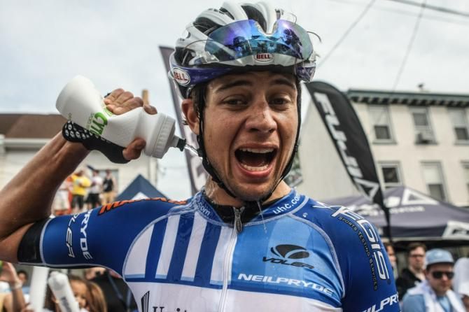 Kiel Reijnen (UnitedHealthcare) tries to cool off after the shock of taking the win