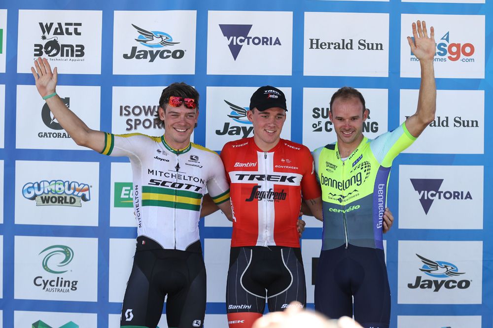 Mads Pedersen (Trek-Segafredo) takes centre stage on the podium