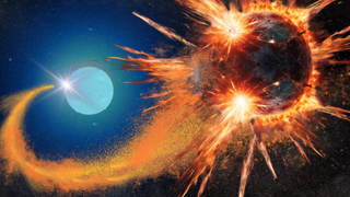 An illustration shows a planet being ripped apart by a "dead star" white dwarf