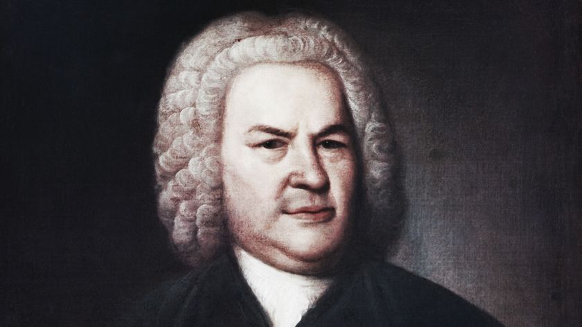 1746-Painting by E. G. Hausmann of German composer Johann Sebastian Bach, (1685-1750). Bach is depicted from the waist up, holding a sheet of music. The painting was made during Bach's lifetime.