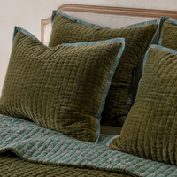 Magnolia Audrey Velvet Block Print Quilt - Winter Moss