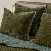 Magnolia Audrey Velvet Block Print Quilt - Winter Moss