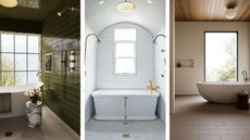 a collage of three wet room images
