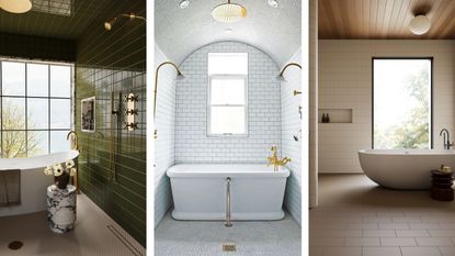 a collage of three wet room images