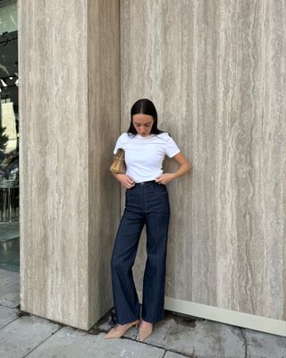 Influencer wearing bootcut jeans