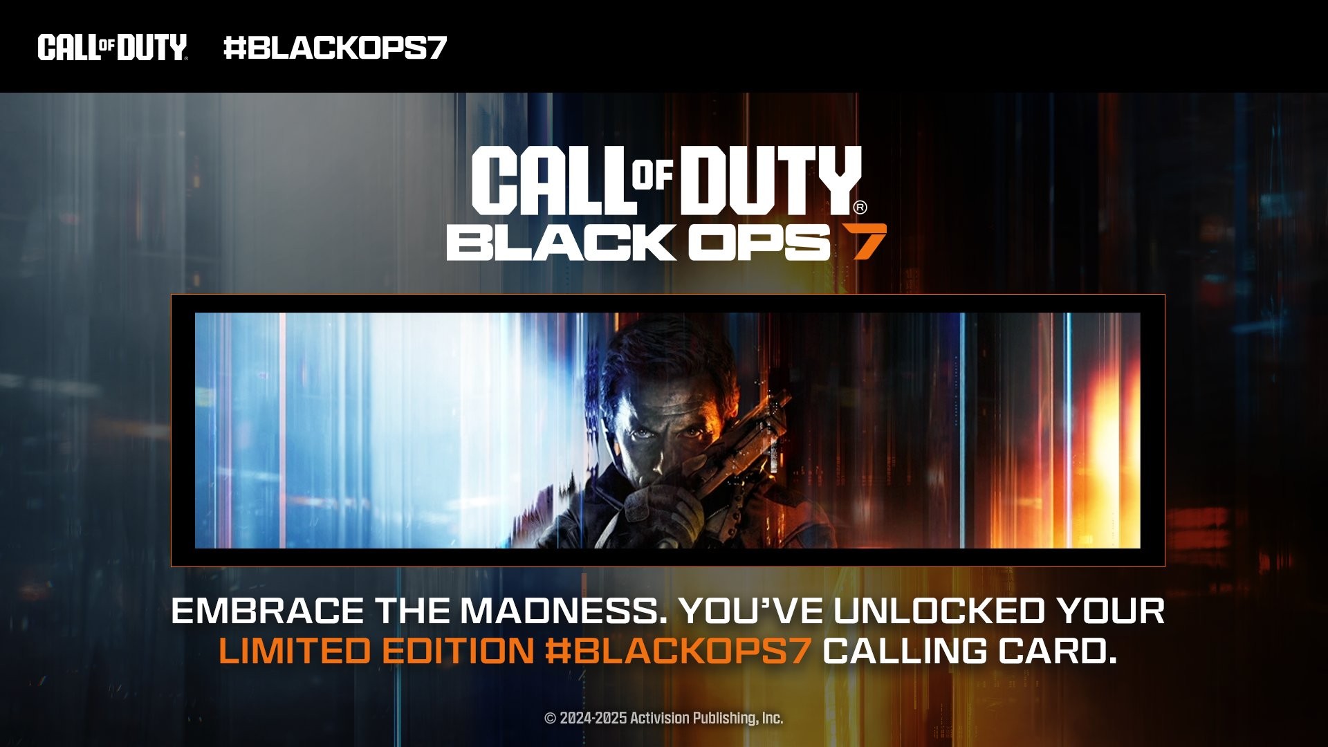 The image sent to you by Activision notifying you've successfully claimed the Black Ops 7 Calling Card.