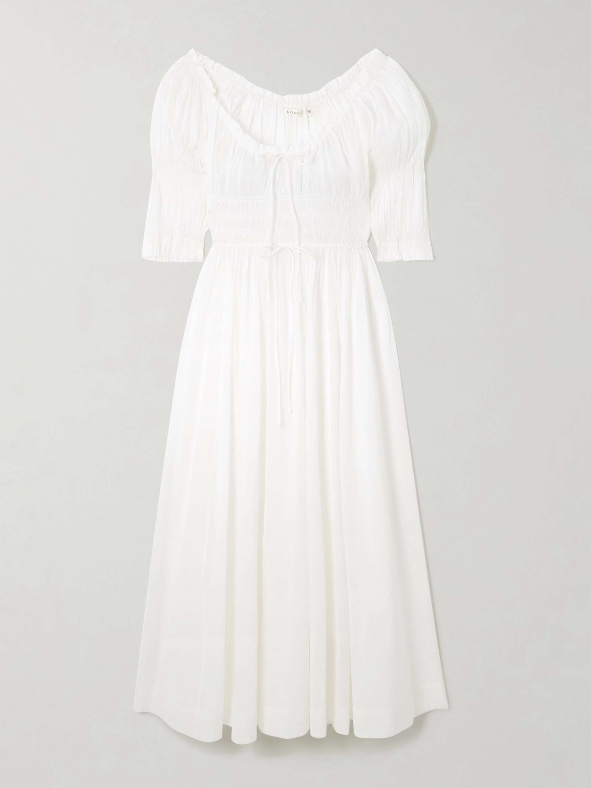 Ischia Shirred Organic Cotton-Blend Voile Midi Dress