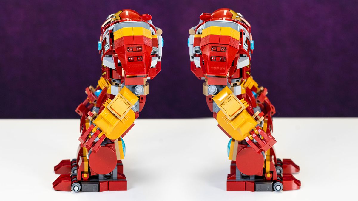 Side views of the Lego Hulkbuster from the Lego Hulkbuster: The Battle of Wakanda playset.