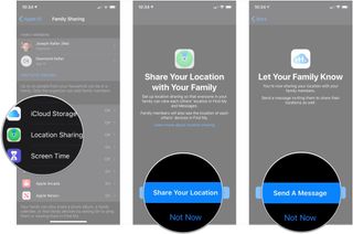 Tap Location Sharing, tap Share Your Location, tap Send A Message