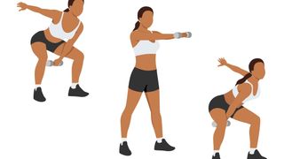 Vector person performing dumbbell swings against white background