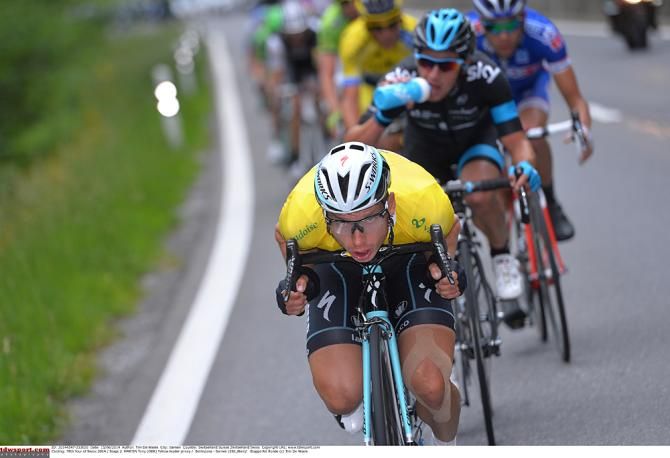Race leader Tony Martin (Omega Pharma-QuickStep) in a tuck during stage two at the Tour de Suisse