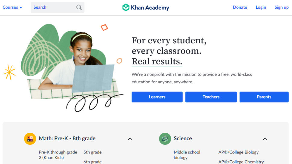 Khan Academy website screenshot.