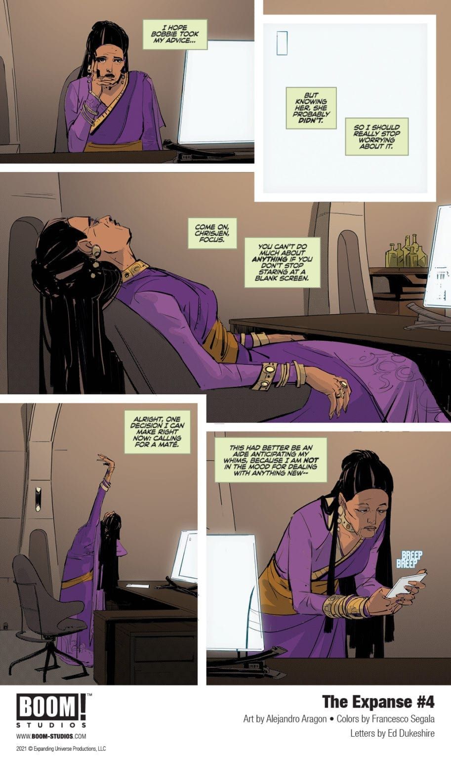 Bobbie Draper and Chrisjen Avasarala face a final threat in the climax for Boom! Studios' "The Expanse #4."