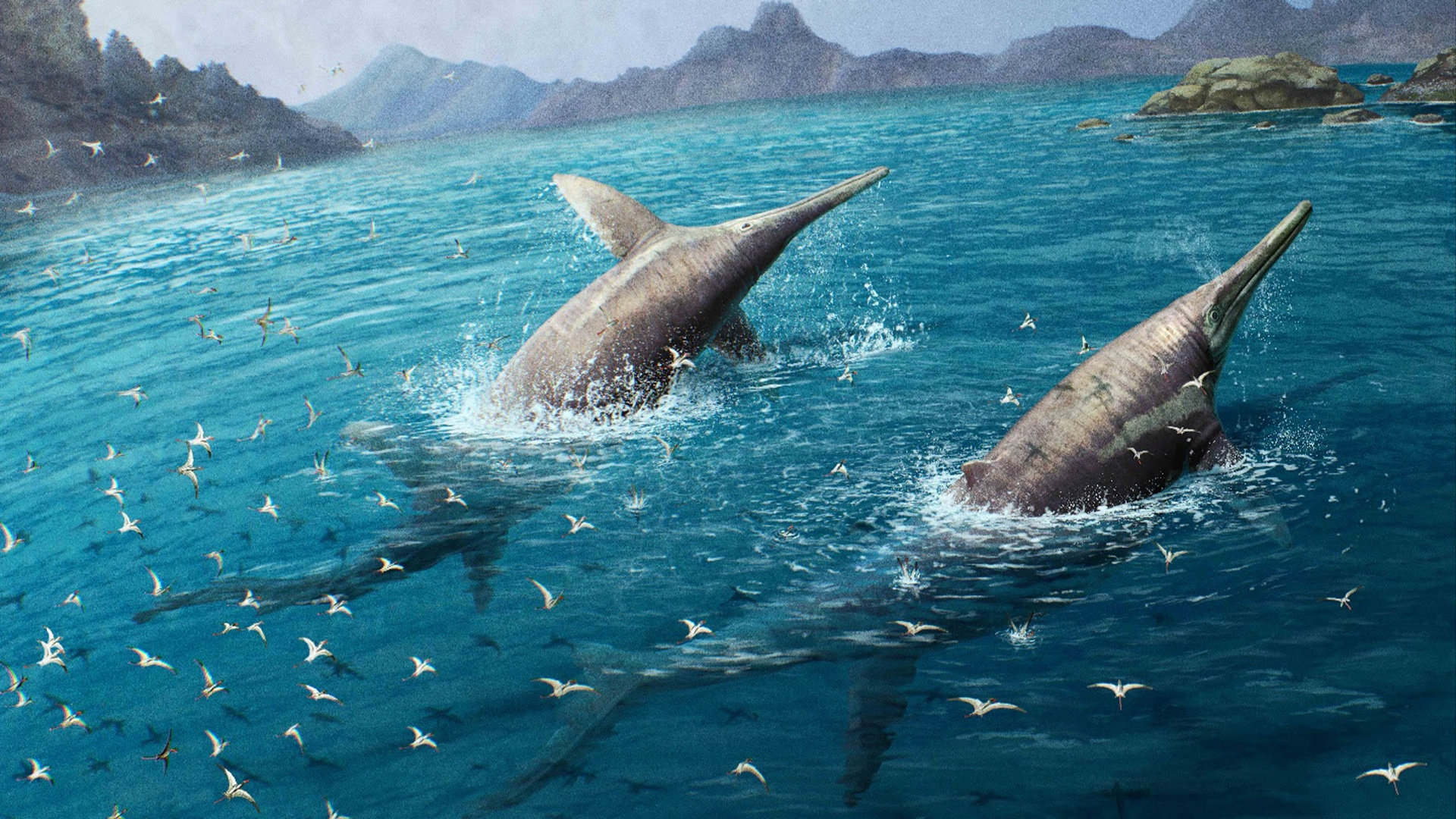 A giant pair of swimming Ichthyotitan severnensis.