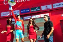 Vincenzo Nibali (Astana) is once again back in the Vuelta a Espana leader's jersey and was joined on stage by 5-time Tour de France champion Miguel Indurain