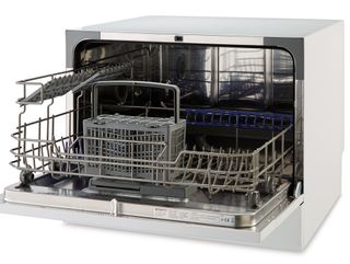 white countertop dishwasher with inner components